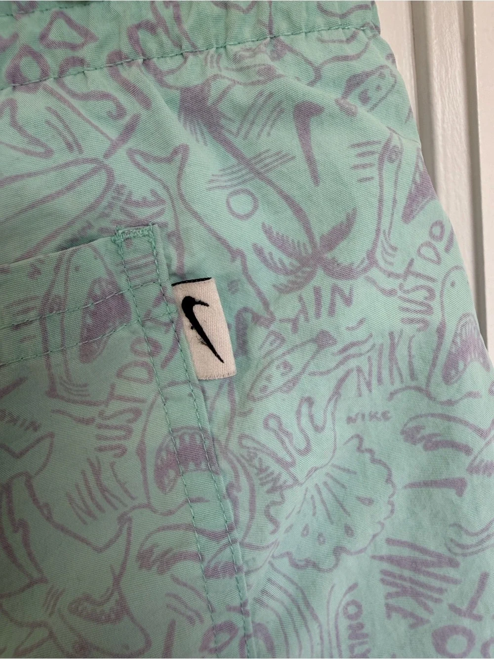 Nike Swim Trunks Medium Aqua Shark Print Board Shorts Just‎ Do It